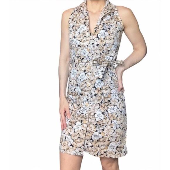 Herman Geist Dresses & Skirts - Vintage Herman Geist cotton tan floral tie midi dress size 6 Made in the USA